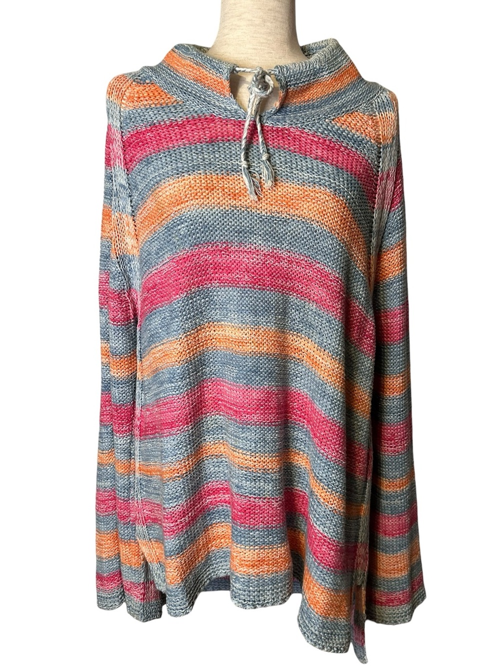 J. Jill Coastal Grandmacore Striped Knit Tunic Sweater XL Boho Beachy Oversized